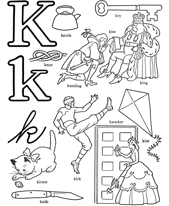 Alphabet Words Coloring Activity Sheet | Letter K - Key