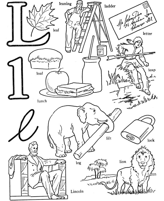 Alphabet Words Coloring Activity Sheet | Letter L - Lincoln