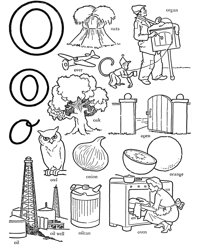 Alphabet Words Coloring Activity Sheet | Letter O - Oven