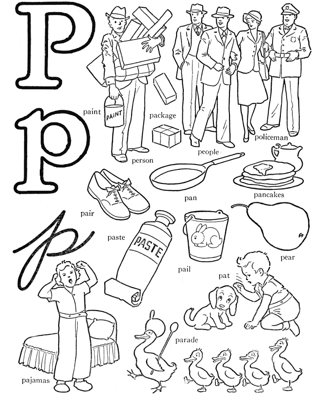 Alphabet Words Coloring Activity Sheet | Letter P - Paste