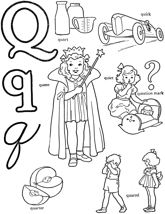 Alphabet Words Coloring Activity Sheet | Letter Q - Quart