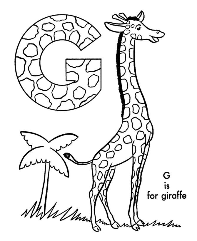 ABC Coloring Activity Sheet | Giraffe - Animal coloring page