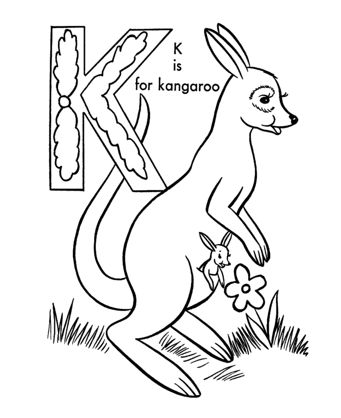 ABC Alphabet Coloring Sheets - ABC Kangaroo - Animals coloring page