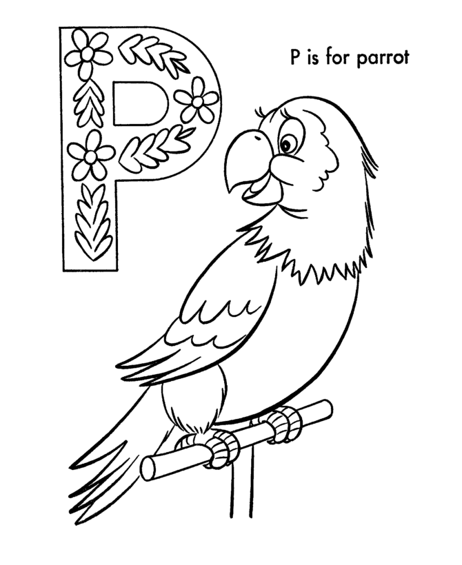 ABC Coloring Activity Sheet | Parrot - Animals coloring page