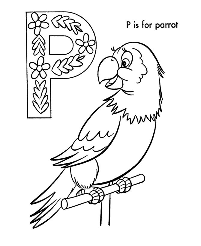 ABC Alphabet Coloring Sheets - ABC Parrot - Animals coloring page