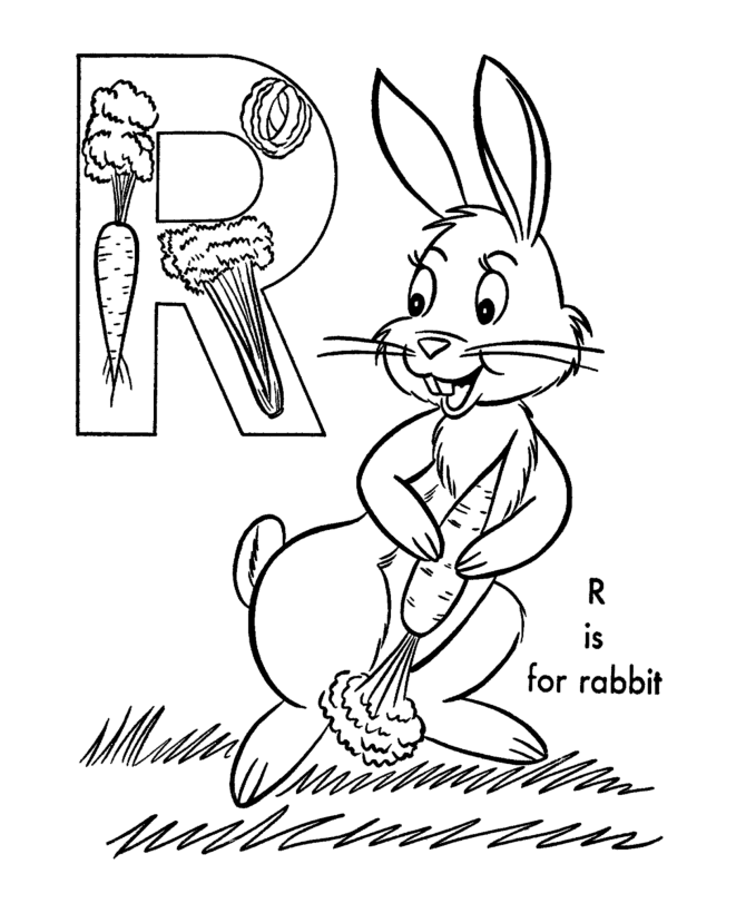 ABC Alphabet Coloring Sheets - ABC Rabbit - Animals coloring page activity  Sheets - R is for Rabbit | HonkingDonkey