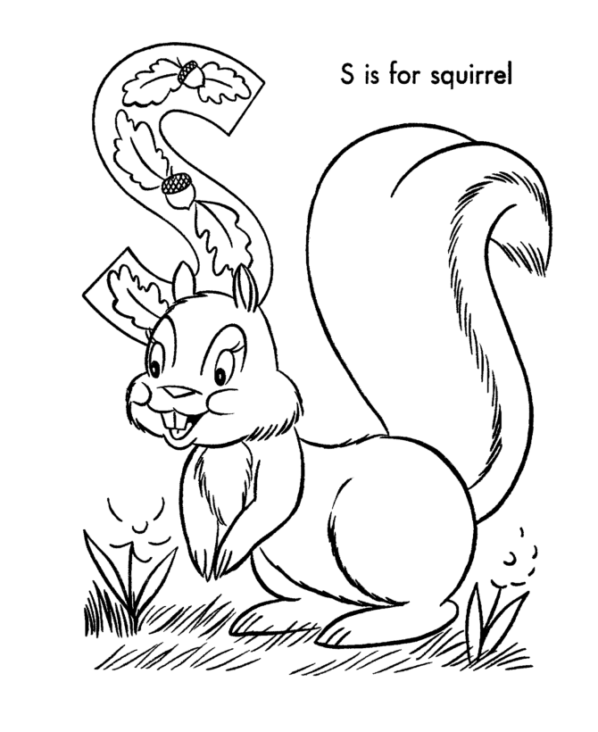 ABC Alphabet Coloring Sheets - ABC Squirrel - Animals coloring page