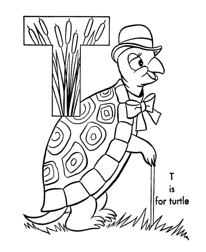 ABC Alphabet Coloring Sheets - ABC Turtle - Animals coloring page