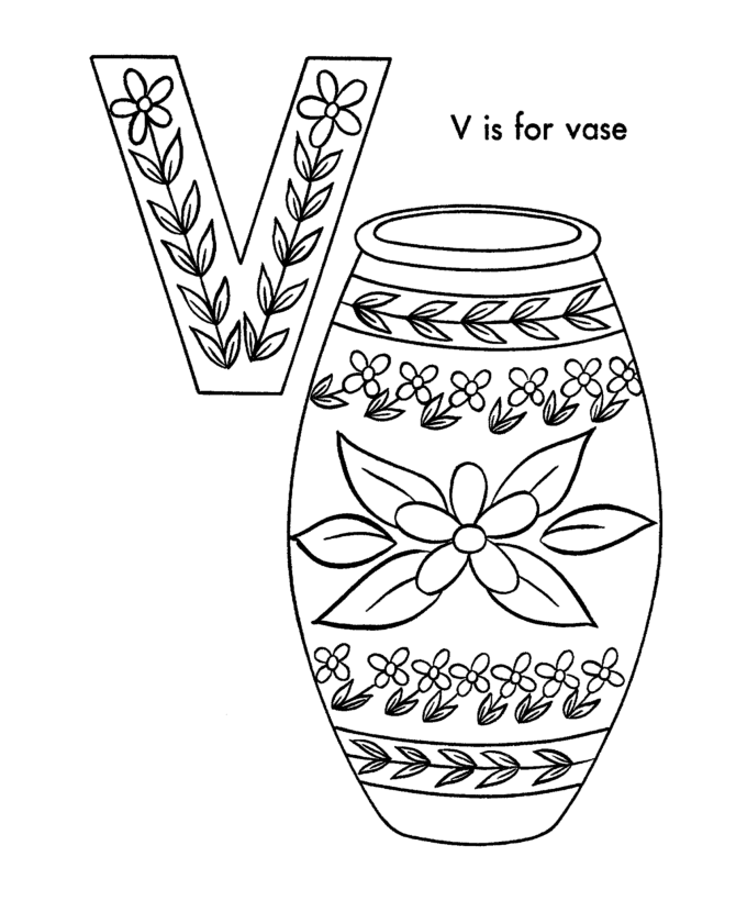 ABC Coloring Activity Sheet | Vase - Objects coloring page