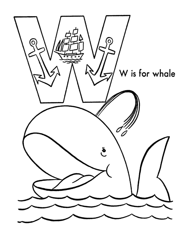 ABC Alphabet Coloring Sheets - ABC Whale - Animals coloring page