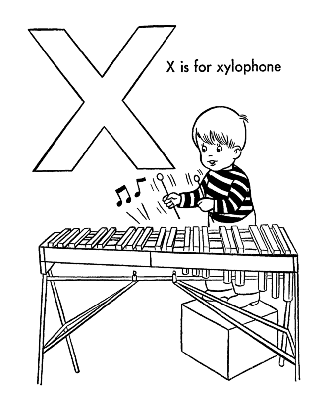 ABC Coloring Activity Sheet | Xylophone - Objects coloring page