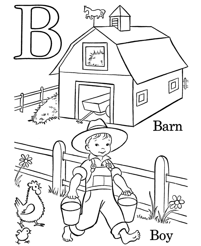 Farm Alphabet ABC Coloring page, Letter B 