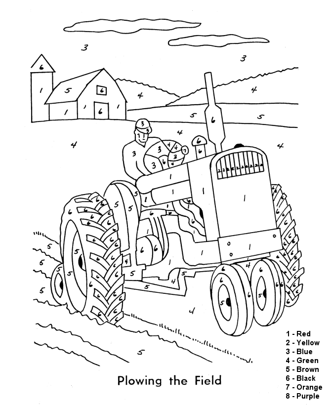 Color by Numbers Page | Farm Tractor