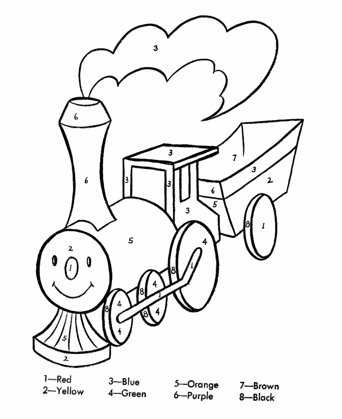 Color by Numbers Page | Toy Train