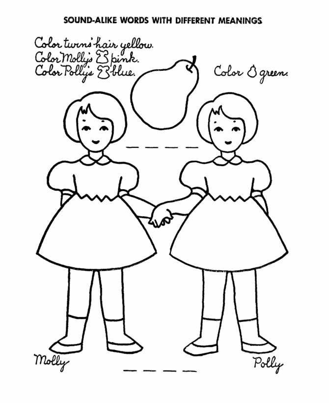 Coloring Instructions Page | homonym sound-alike words