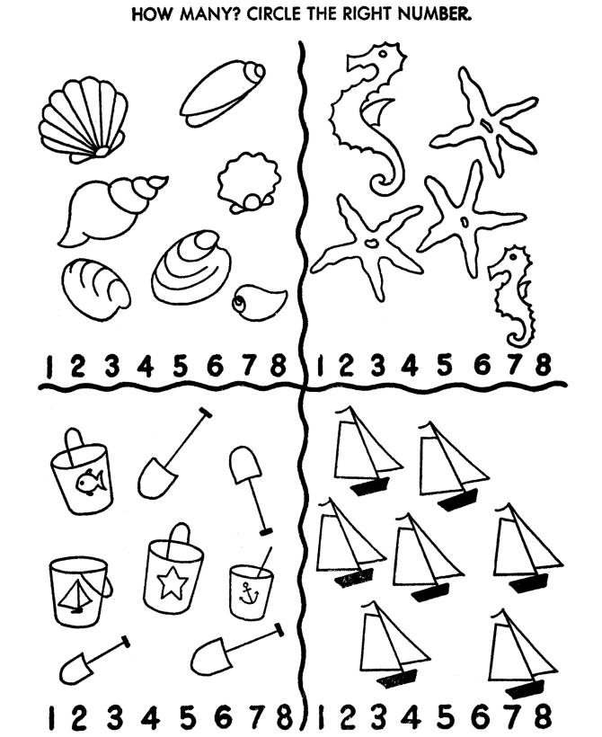Counting Activity Sheet | Count the Sea Shore Objects