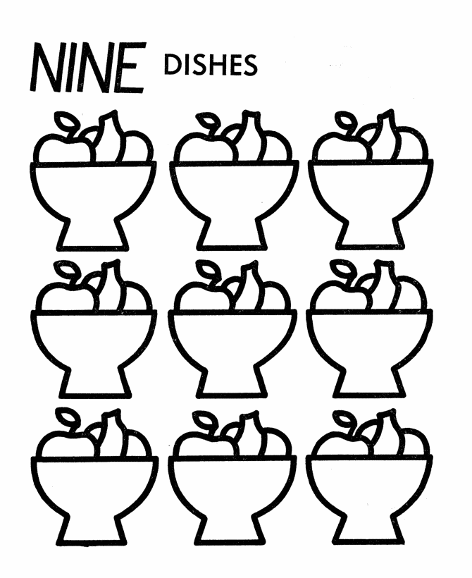 Counting objects Activity Sheet | Count the Nine - Dishes