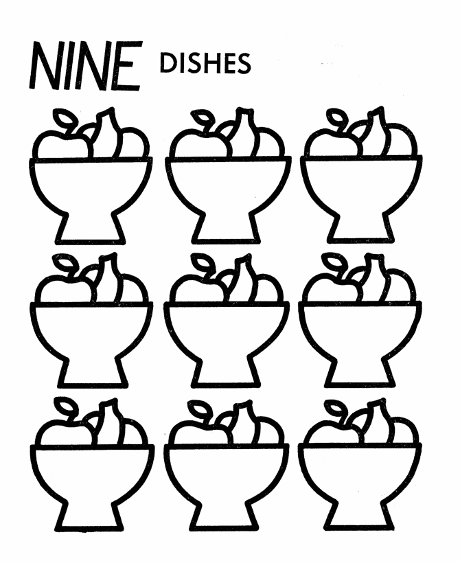  Counting objects Activity Sheet | Count the Nine - Dishes 