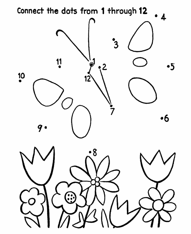 Dot-to-Dot Activity Page | Butterfly and flowers
