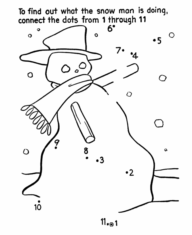 Dot-to-Dot Activity Page | Snowman with a snow shovel