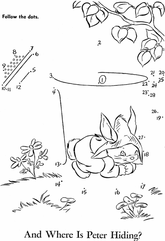 Dot-to-Dot Activity Page | Peter Cottontail hiding
