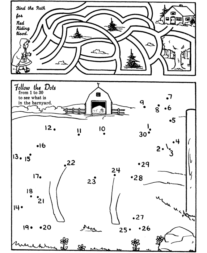 Dot-to-Dot Activity Page | Maze and Farm combo