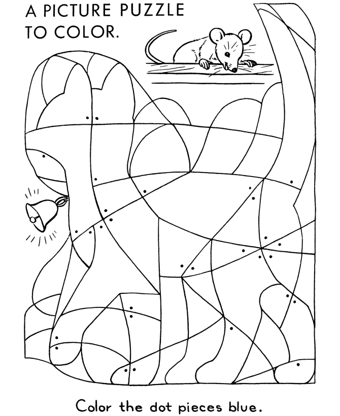 Hidden Picture Coloring Page | Cat with bell