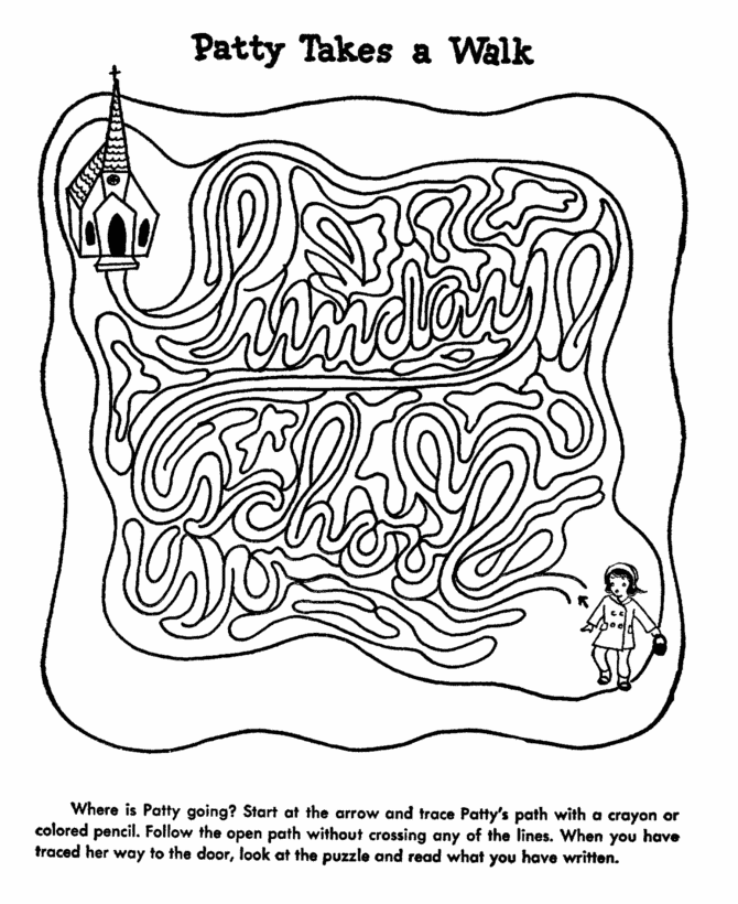 Maze Activity Sheet | Line Maze - Go to Church