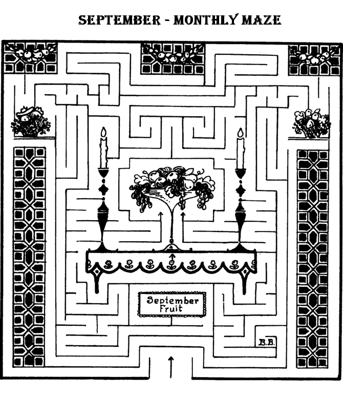 Seasonal Maze Activity Sheet Pages, September Monthly Kids Maze Activity  page sheets