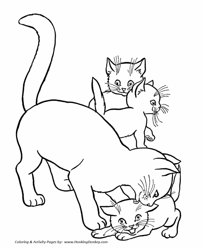 Cat Coloring page | Mother Cat and kittens