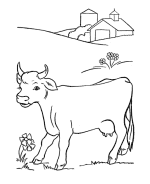 Cow Coloring Page Sheets, milk cow in the field