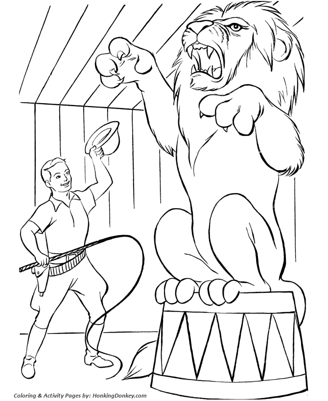 Circus Animal Coloring Pages | Printable performing circus Lion Trainer