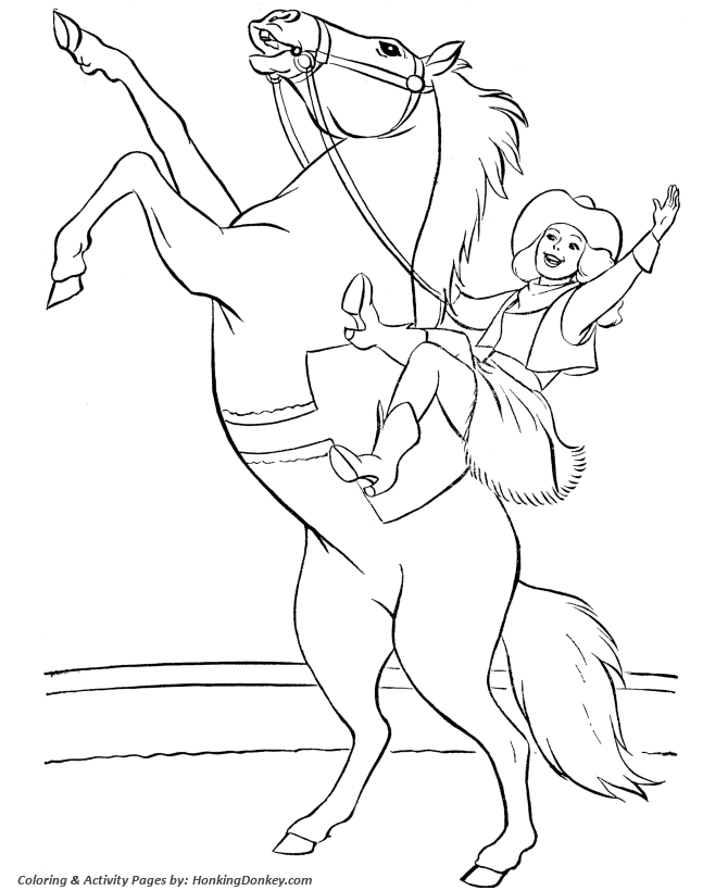 Circus Animal Coloring page | Horse and cowgirl