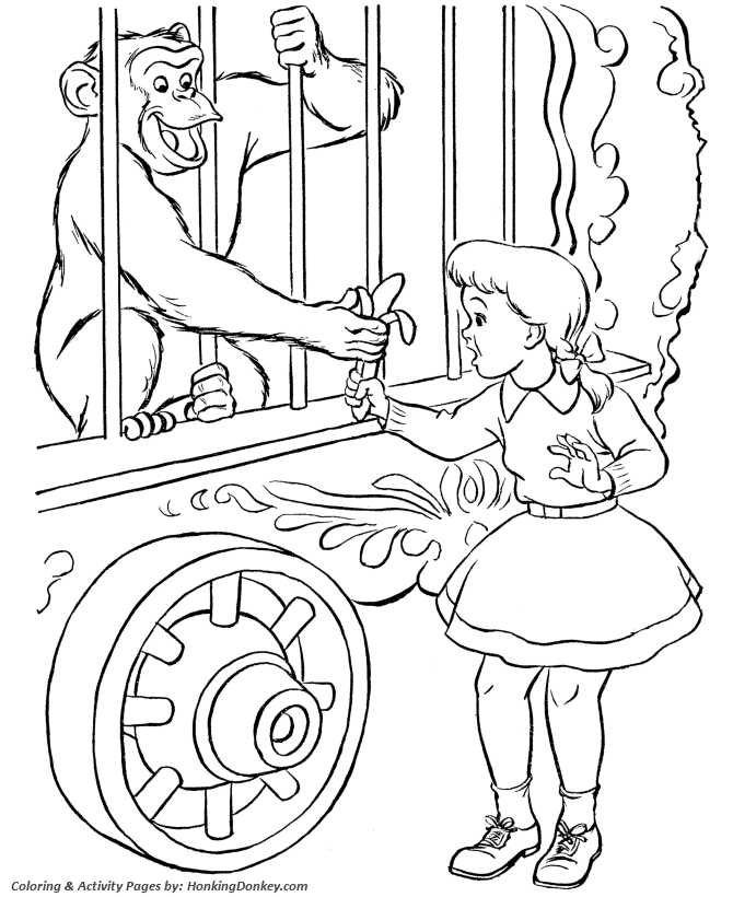 Circus Monkey Coloring page | Circus Monkey in a Cage
