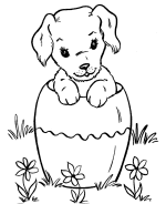 Dog Coloring Pages | Puppy sitting in a pot