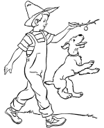 Dog Coloring Pages | Farm boy and his dog