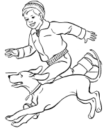 Dog Coloring Pages | Dog taking his boy for a run
