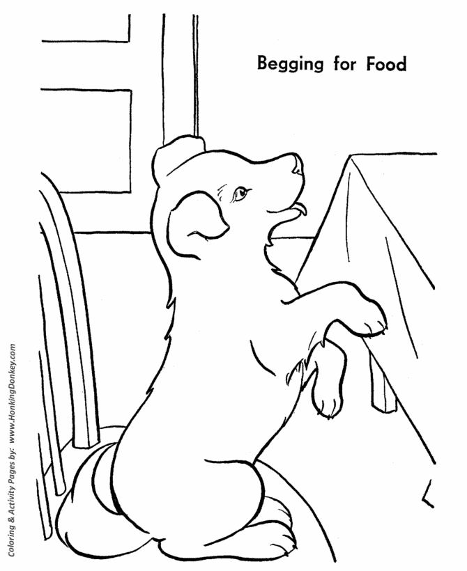  Begging Dog at the table - Dog Coloring page