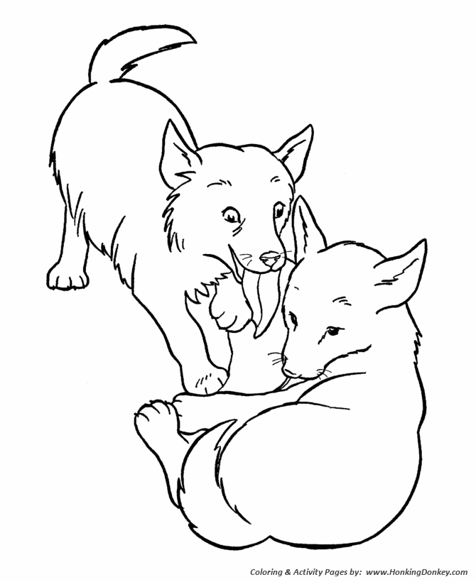Licking Dogs and pups playing - Dog Coloring page