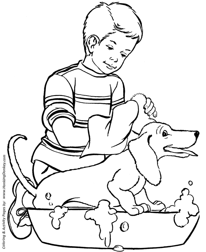 Dog Coloring Pages Printable Happy Dog Bath Coloring Page