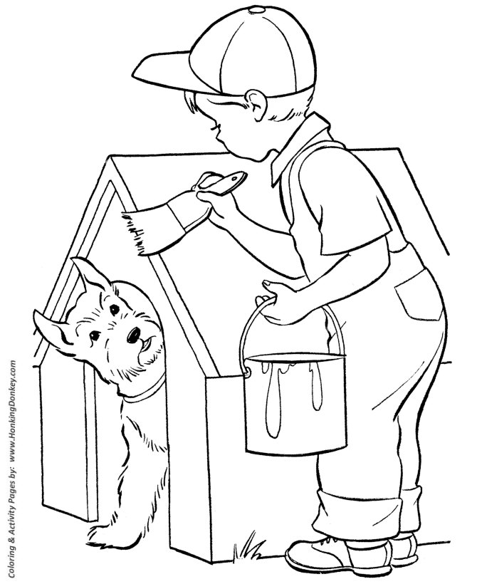 Dog house Painting - Dog Coloring page