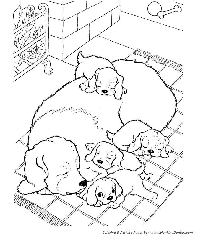 Mother dog with her puppies - Dog Coloring page