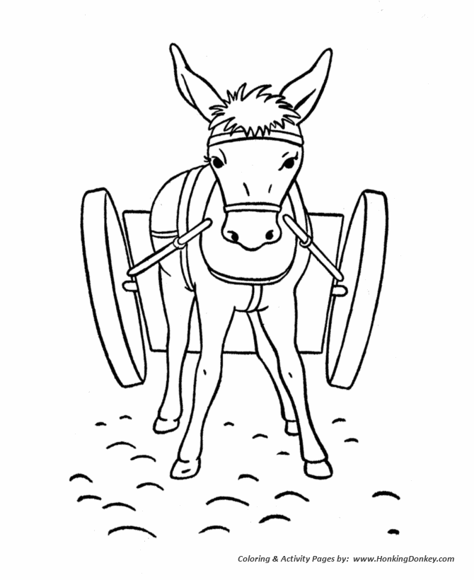 Farm animal coloring page | Donkey with a cart