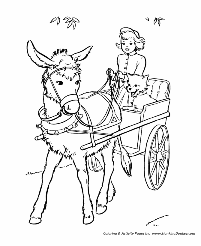 Farm animal coloring page | Donkey Cart