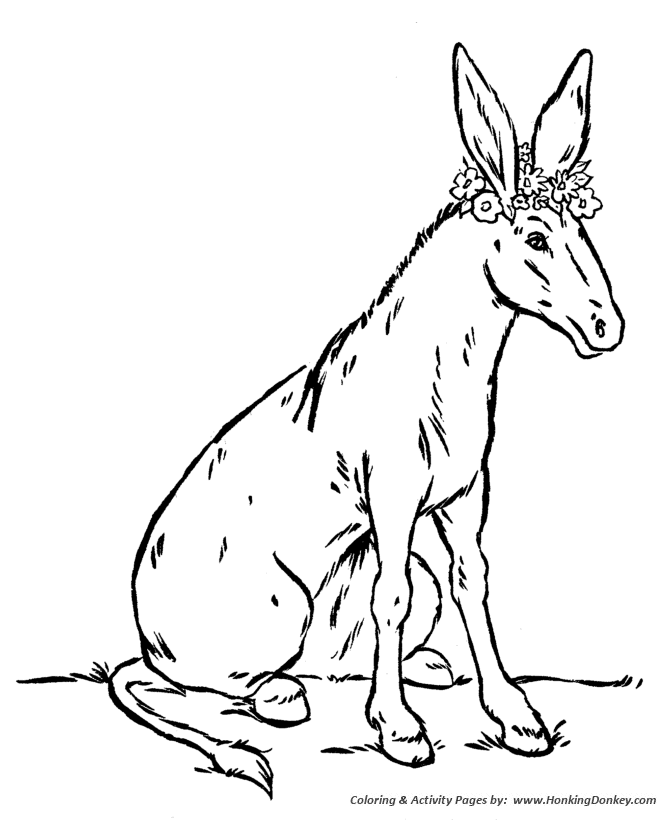 Farm animal coloring page | Donkey with Flowers
