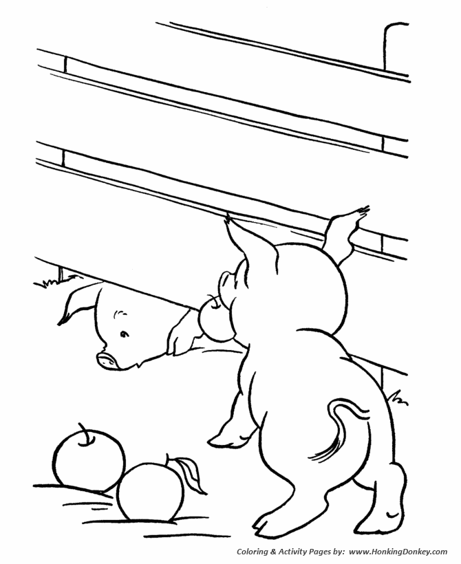 Farm animal coloring page | Pigs dig under fence
