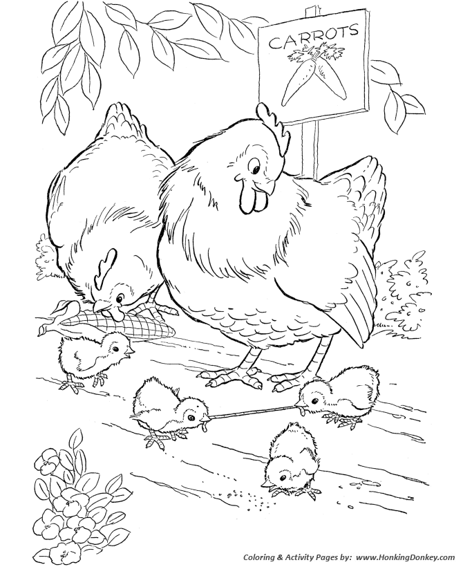 Farm animal chicken coloring page | Early bird gets the worm