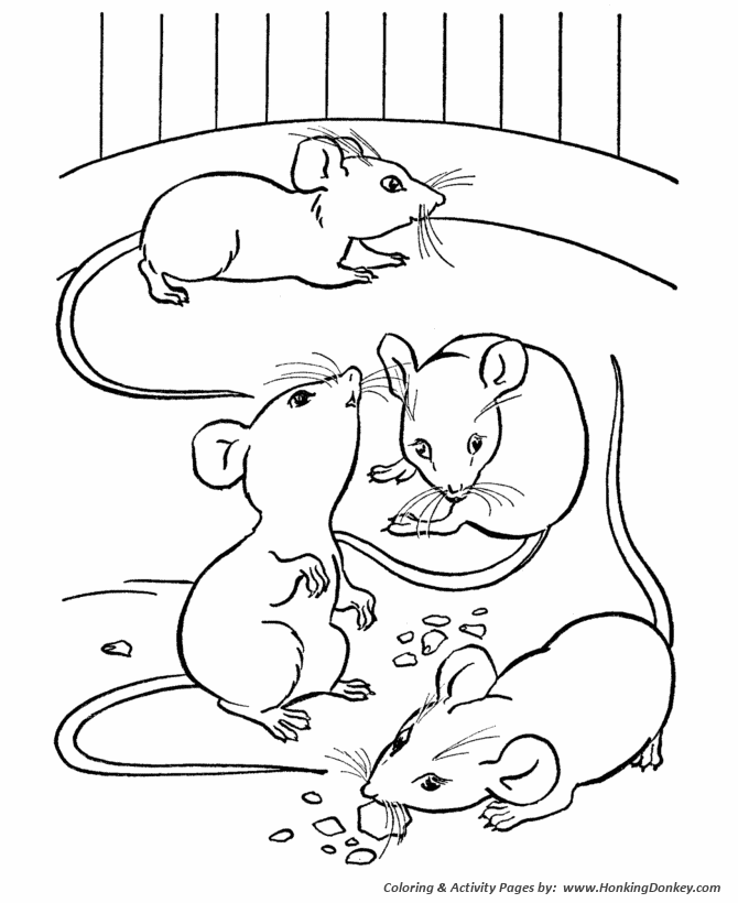 Farm animal coloring page | Mice eating cheese