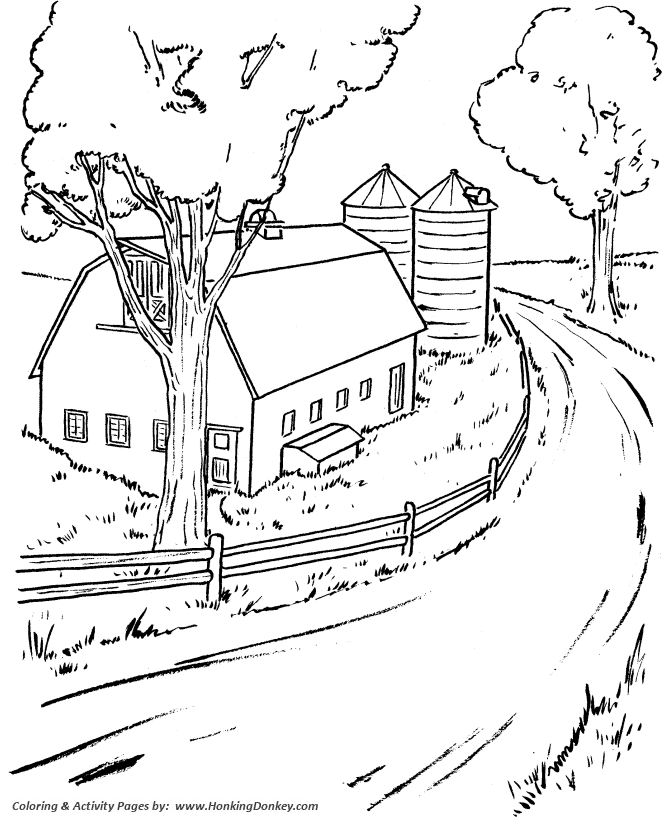 Farm scenes coloring page | Farm Life - Farm barn and silo