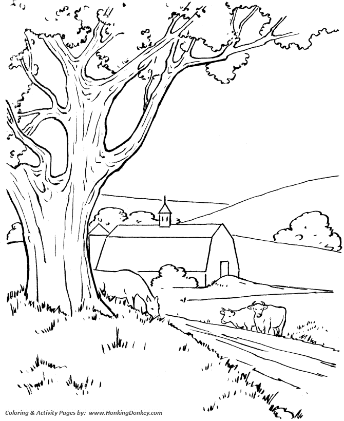 Farm scenes coloring page | Farm Life - A Farm barn and cows